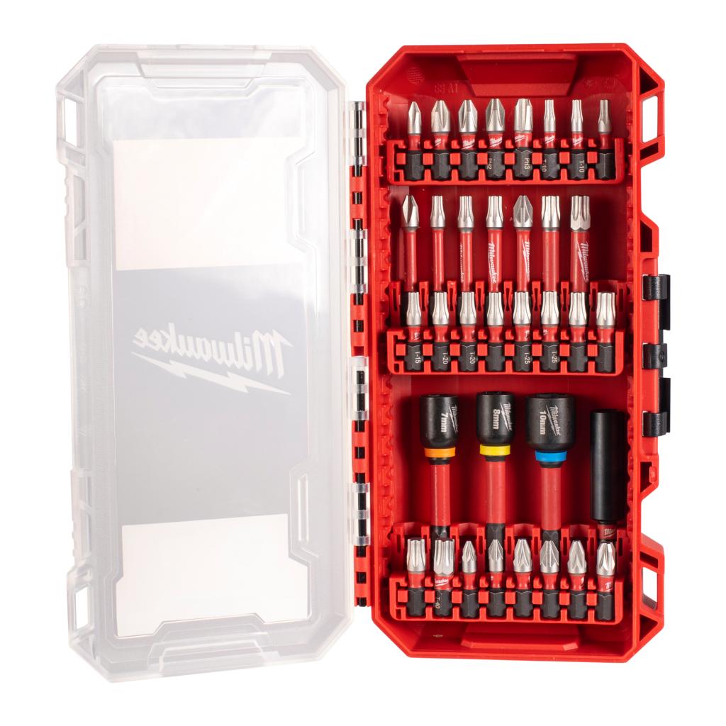 Milwaukee SHOCKWAVE Bit Set PACKOUT Ready Box (24x 25mm &amp; 7x 50mm &amp; 3x Doppen &amp; 60mm Bithouder)