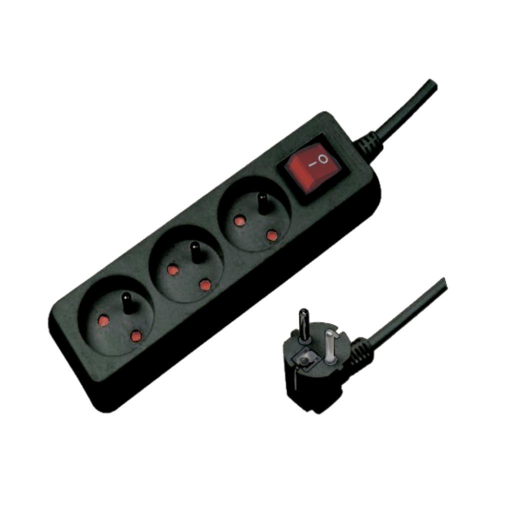 LUMX Stekkerdoos met schakelaar - 3-voudig, zwart, H05VV-F vinyl, 3G 1,5 mm² - 1,5 m (EX LM 40803)