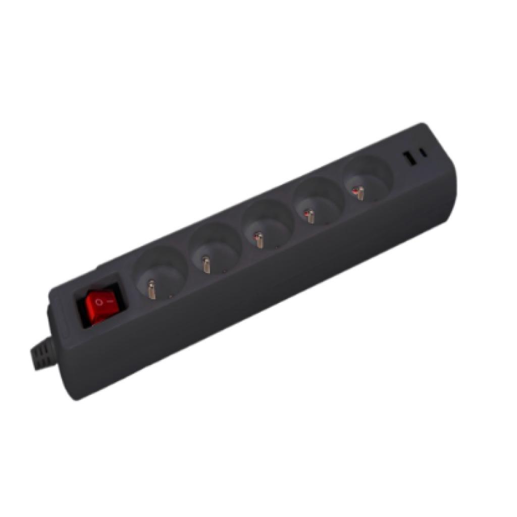 LUMX Stekkerdoos met schakelaar - 3-voudig, USB A+C 20W, zwart, H05VV-F vinyl, 3G 1,5 mm² - 1,5 m