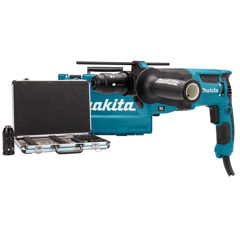 Makita HR2630TX12 SDS+ combihamer 26mm 800W + boor- en beitelset + automatische boorkop + koffer