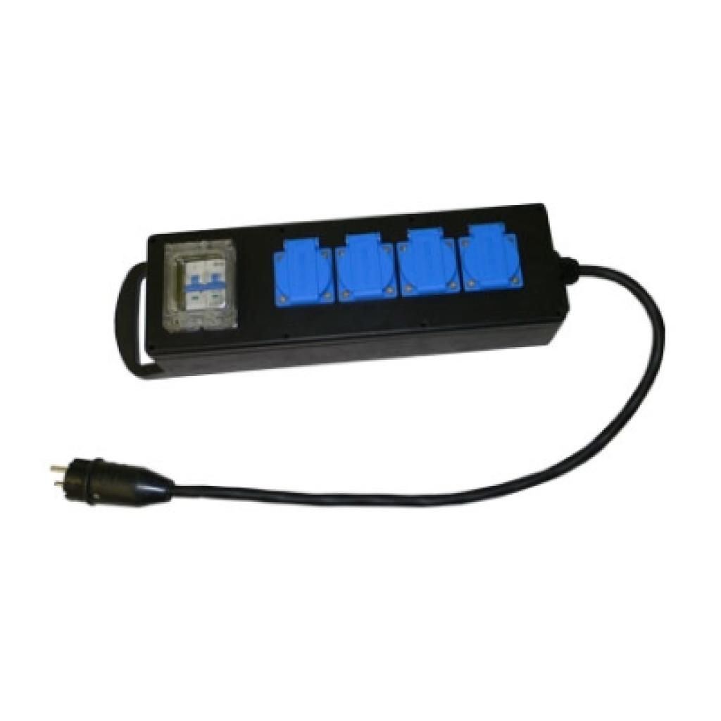 Verdeelblok rubber 16A rubber stekker - 4 stekkers 230V/16A - verliesstroomschakelaar 30mA